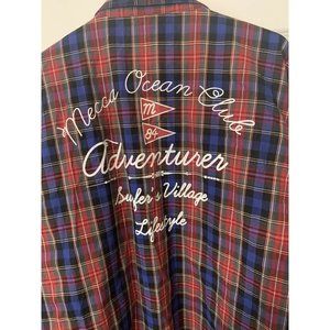 Vtg MECCA Men's Size 2XL RED PLAID Button Front Short Sleeve Shirt Front Pockets